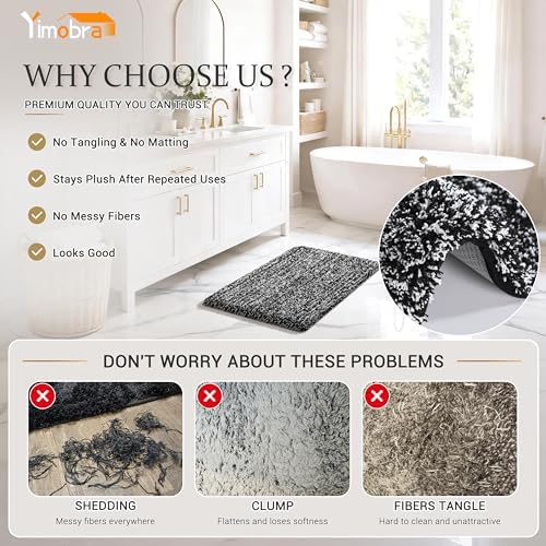 Yimobra Black and White Bathroom Rugs Non Slip Washable, Ultra Soft and Water Absorbent Bath Mats, Plush Fluffy Shower Mat Outside, Microfiber Thick Matts for Bathroom Floor/Sink, 24x17 - Image 3