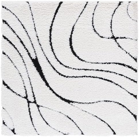 SAFAVIEH Florida Shag Collection Area Rug - 4' Square, Ivory & Black, Non-Shedding & Easy Care, 1.2-inch Thick Ideal for High Traffic Areas in Living Room, Bedroom (SG471-1290) - Image 2