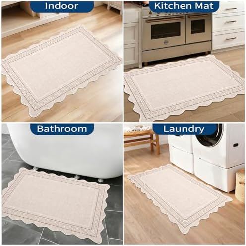 GarveeHome Scalloped Door Mat Indoor Entrance 2x3 Rug Washable, Beige - Image 2