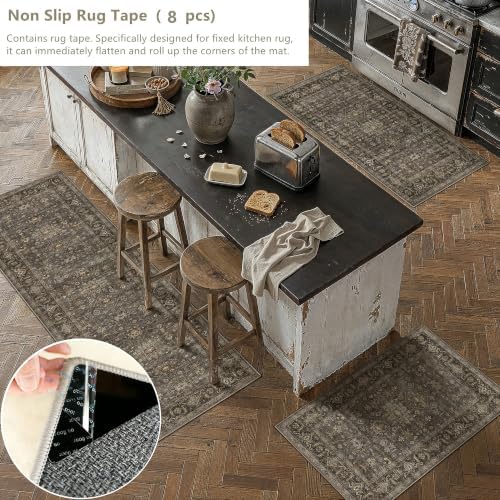 2 Piece Dark Brown Vintage Kitchen Rug Set - Image 3