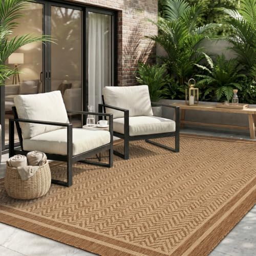 MontVoo-Outdoor Rug-Patio Rug 6x9 Polypropylene Indoor Outdoor Rugs Outdoor Carpet for Patio Deck Balcony Porch, Textured Weave, Durable for High Traffic, Fade-Resistant, Boho Farmhouse Neutral Brown by MontVoo