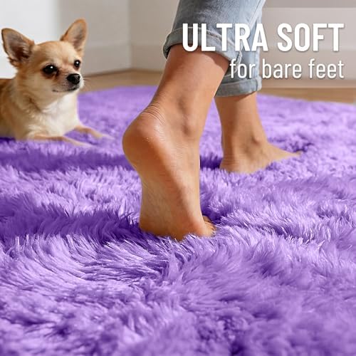 OLANLY 5x7 Machine Washable Large Area Rugs for Living Room, Bedroom, Soft Fluffy Shaggy Bedside Rug, Indoor Floor Carpet for Kids Girls and Boys, Dorms, Nursery, Home Decor Aesthetic, Purple - Image 4