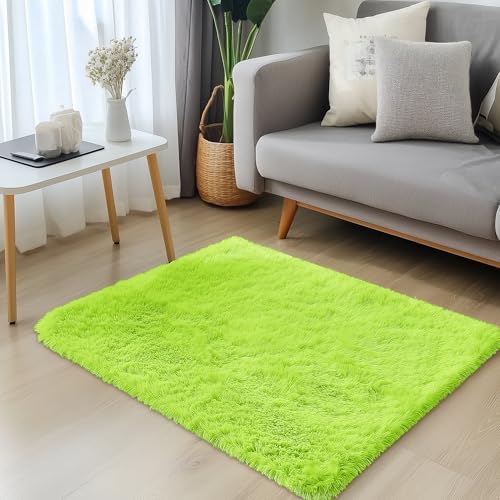 OLANLY 2x3 Machine Washable Small Bedside Rug, Soft Fluffy Shaggy Entryway Throw Rugs for Bedroom, Living Room, Indoor Floor Carpet for Kids Girls and Boys, Home Decor Aesthetic, Lime Green - Image 3