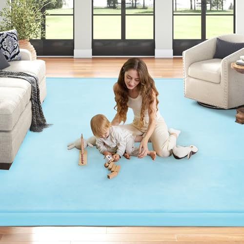 Baby Play Mat for Floor Nursery Muscle Mat Area Rug Playroom Rug 79x110" Elastic Foam 1.3" Thick Crawling Mat for Babies,Toddlers (Ice Blue) - Image 2