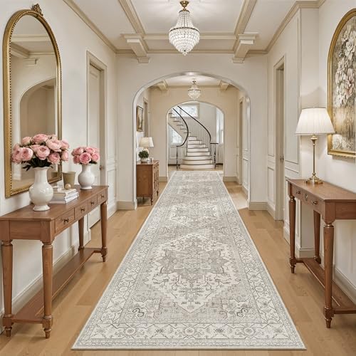 Madane Hallway Runner Rug 3x14 Washable Kitchen Runners Long, Beige/Brown by Madane