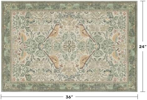 Sage Green Boho Bathroom Rugs - 2x3 Washable Non-Slip Soft Low Pile Area Rug for Entryway, Kitchen, and Decorative Door Mats - Vintage Farmhouse Design with Bird & Botanical Pattern Boho Décor - Image 2