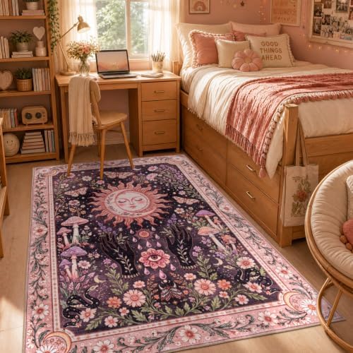 6x9 Black and Pink Area Rug Living Room Bedroom, Washable Boho Gothic Rug - Image 4