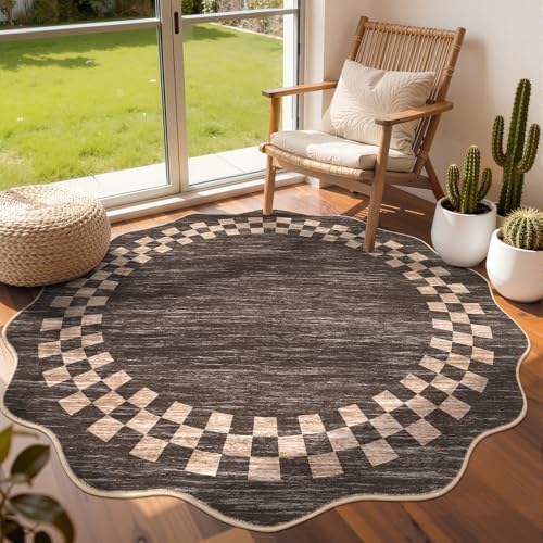 GarveeHome 6ft Washable Round Rug for Entryway Checkered Bedroom Circle Rug by GarveeHome