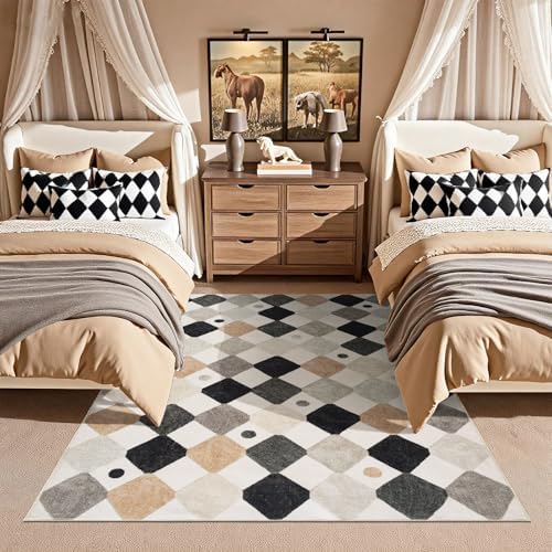 jinchan 5x7 Nursery Rug Washable Kids Playroom Rug Black and White Marble - Image 6