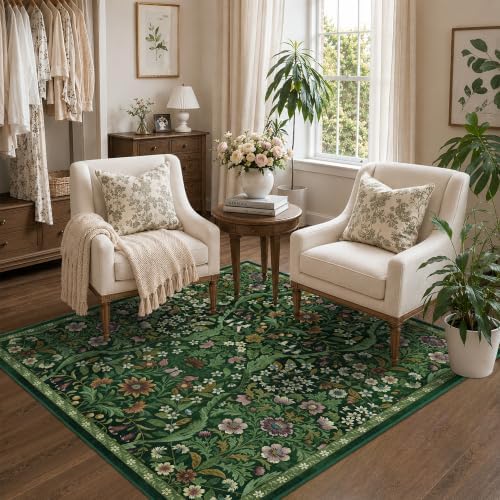 4x4 Square Rug Floral Washable Rugs for Entrance Indoor Doormat by NakedCloud