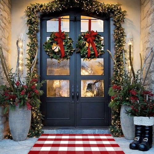 Christmas Plaid Outdoor Rug, 2'4" x 3'7" Red&White Check Indoor/Outdoor Area Rug, Layering Rug for Hello/Welcome Door Mat, Machine Washable Cotton Woven Rug for Farmhouse Front Porch,Entryway - Image 5