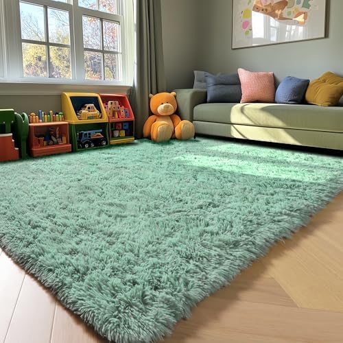 ONASAR Sage Green Rugs for Living Room Bedroom, 5x8 Fluffy Bedside Area Rug, Soft Plush Shaggy Indoor Floor Carpet for Nursery Kids Girls Boys Teen Dorm Home Office Decor Aesthetic - Image 5