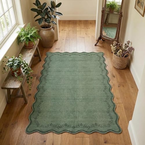 GarveeHome 3x5 Scalloped Washable Area Rug Non Slip Bedroom Entryway Rug by GarveeHome