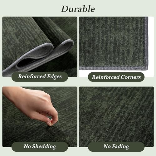 6x9 Washable Area Rug, Dark Green Solid Area Rugs for Living Room & Bedroom - Image 5