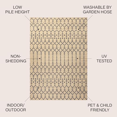 JONATHAN Y Moroccan Geometric Indoor Outdoor Square Area Rug 4X4 Beige/Navy, Ourika Textured Weave for Backyard, Patio, Porch, Easy-Cleaning, High Traffic, Pet-Friendly, Non-Shedding (SMB108H-4SQ) - Image 2