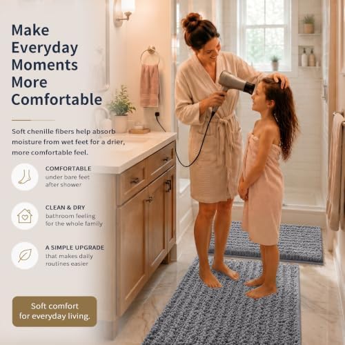 Yimobra Bathroom Rug Set 3 Piece, Super Water Absorbent Bath Mat Set, Grey - Image 4