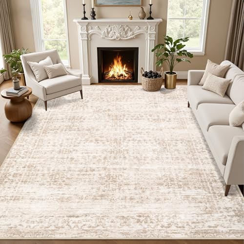10x12 Area Rugs Living Room: Washable Rug for Bedroom Beige Brown by EXPEDIX