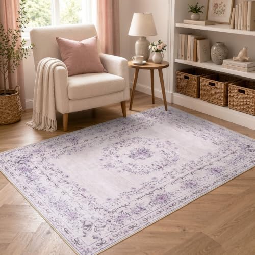 Wonnitar Purple Floral Bow 4x6 Area Rug, Washable Rug for Bedroom - Image 7
