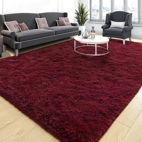 Tepook 5x8 Fluffy Burgundy Area Rugs for Living Room Bedroom by Tepook