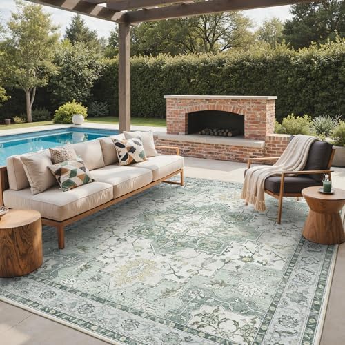 GENIMO Indoor Outdoor Rug, Washable for Patio and Deck, Mint Green, 8x10 by GENIMO