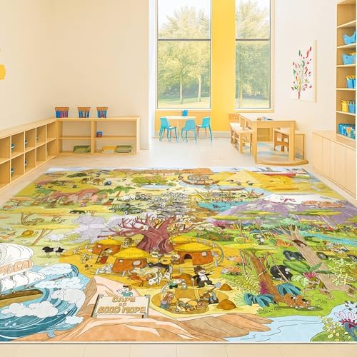 Large Kids Playroom Rug 8x10 – Desert Adventure Safari Animal Map Carpet with Lions, Elephants, Giraffes & Tribes – Educational Area Rug for Boys & Girls Bedroom, Classroom, or Reading Nook - Image 3