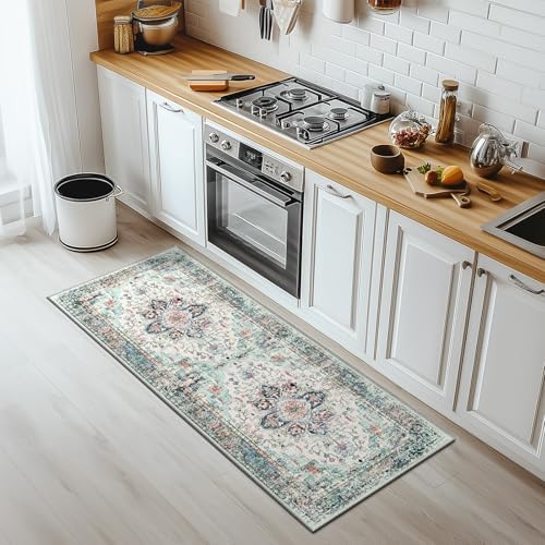 BESTSWEETIE Washable Boho 2x6 Area Rug for Living Room, Multi Navy Teal by BESTSWEETIE