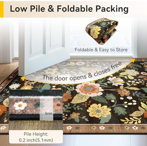 RELEANY Floral Washable 2x3 Area Rugs Doormat Black/Yellow - Image 5