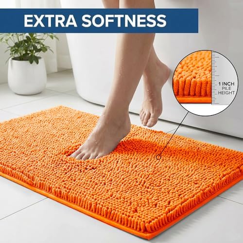 Bathroom Rugs Sets 2 Piece,Super Absorbent Chenille Bath Mats and U-Shaped Toilet Rug,Strong PVC Non Slip Backing,Microfiber Washable Dry Quickly Bath Mats for Bathroom(20"x32"+20"x20"U, Orange) - Image 3