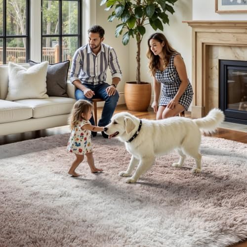FinRèc Home 8x10 Non-Slip Fluffy Area Rugs for Living Room (Striped Beige) - Image 7