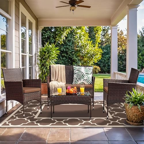 GENIMO Outdoor Rug, Waterproof Plastic Rugs for Patio, 4'x6' Coffee Beige - Image 2