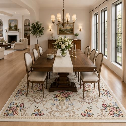 Helthep 5 * 7ft White Vintage Floral Washable Area Rug for Living Room - Image 3