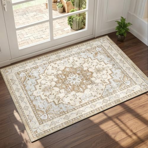 Area Rugs Small 2x3 Washable Non-Slip Boho Indoor Carpets, Beige Tan by tubeamin
