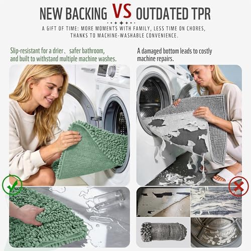 Yimobra Bathroom Runner Rug 70x24 Inch - Extra Long Non Slip Chenille Bath Mat, Soft & Absorbent, Machine Washable Shaggy Hallway Carpet for Vanity Tub Shower, Green Home Decor Accessories - Image 3