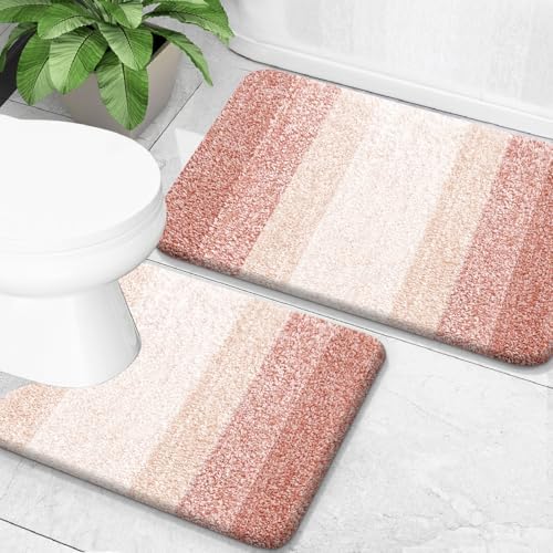 OLANLY Micorfiber Bathroom Rug Set 2 Piece, Soft Absorbent Bath Mats, Peach by OLANLY