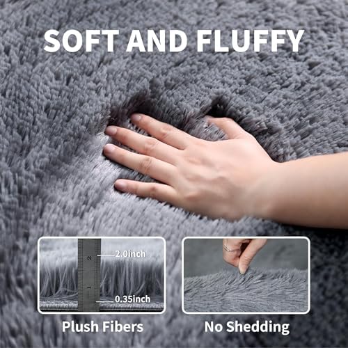 KICHOWUA Grey Fluffy Shag Rug 2x6, 2 Pcs Soft Plush Fuzzy Washable Non Slip - Image 4