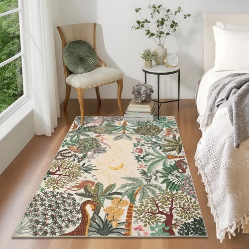 GarveeHome 3x5 Washable Area Rug for Bedroom, Jungle Animal Soft Tiger Rug Non Slip Low Pile Beige Carpet Stain Resistant Throw Rug for Bedside Kids Room Office Dining Room - Image 2