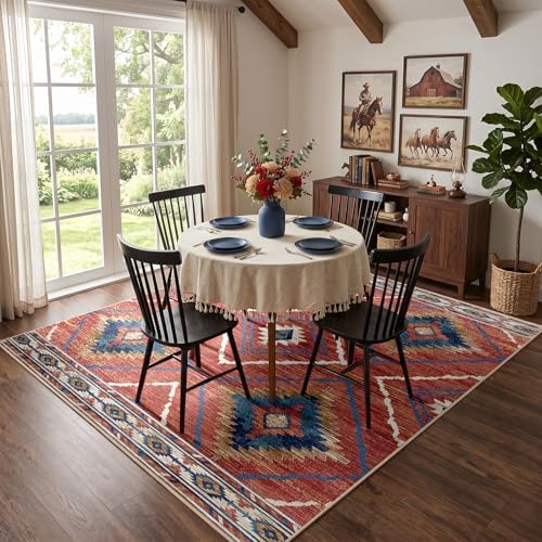 BESTSWEETIE 6ft-Square Washable Area Rug for Living Room Bedroom Red/Orange - Image 2