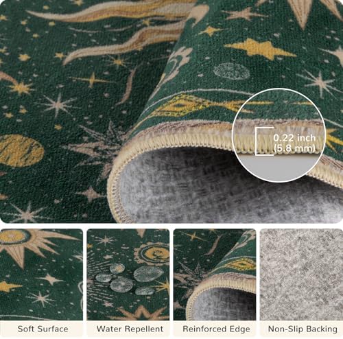 Vacuum-Friendly, 8x10 Washable Area Rug, Green Gold Yellow - Image 4