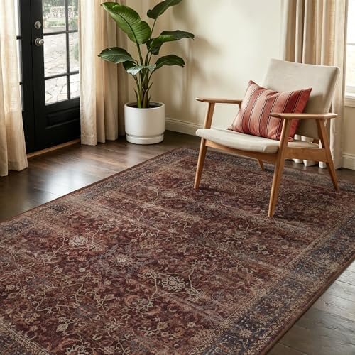 Brick Red 4x5 Area Rugs, Washable Non Slip Throw Rugs for Kitchen Bathroom Entryway, Low Pile Thin Print Carpet Rug for Foyer/Nursery/Home Office/Living Room/Bedside, Vintage Farmhouse by Jainmy