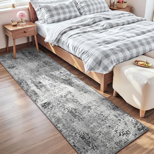 2x7 Grey Rug Runners for Hallways Kitchen Runner Rug Non Slip Washable Black Long Runner Rugs with Rubber Backing Soft Abstract Carpet Runner for Bedroom, Kitchen, Bathroom, Entryway - Image 3