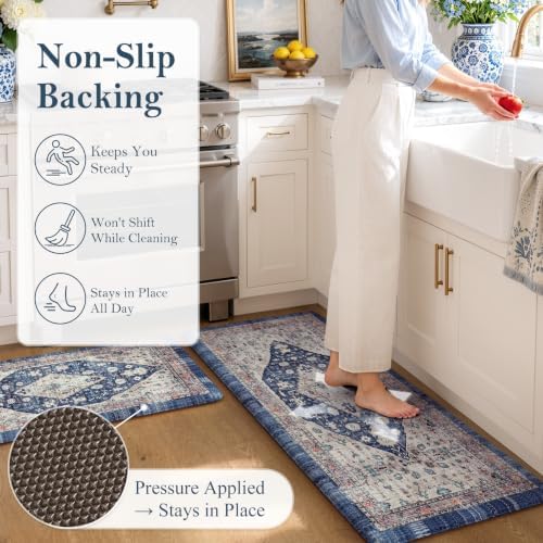 Collive Boho Kitchen Rugs Sets of 2 Non Slip Padded Mats, 20"x47"+20"x32" - Image 3