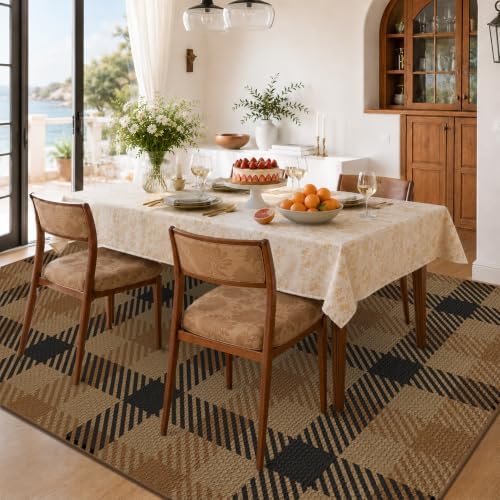 JTJ Easy Jute 6x9 Outdoor Area Rug, Black & Brown Plaid, Washable - Image 4