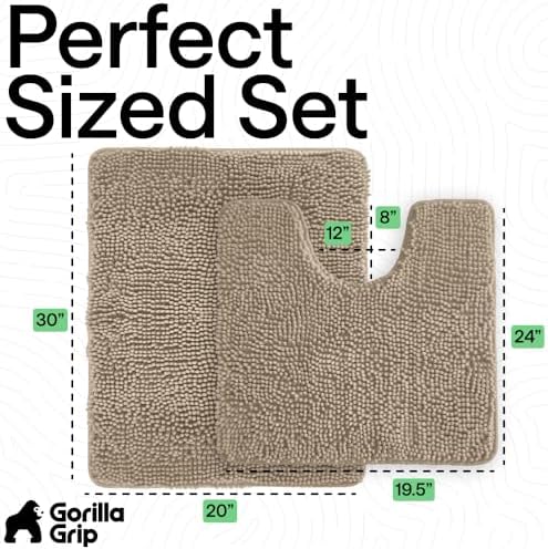 GORILLA GRIP Bathroom Area Rug Sets 2 Piece, Soft Chenille, 30x20 Beige - Image 2