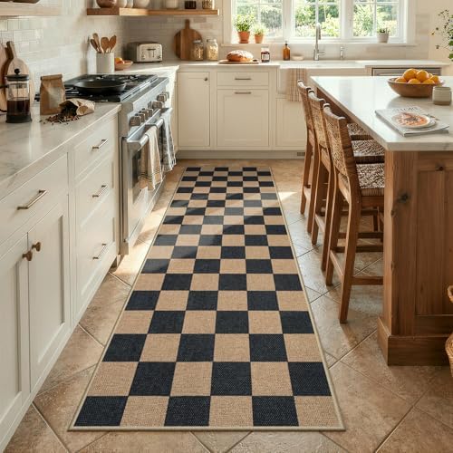 Lahome Checkered Easy Jute Kitchen Runner Rug, 2x8 Outdoor Rugs Washable by Lahome
