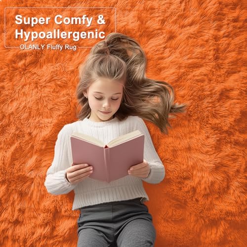 OLANLY 8x10 Machine Washable Large Area Rugs for Living Room, Bedroom, Soft Fluffy Shaggy Bedside Rug, Indoor Floor Carpet for Kids Girls and Boys, Dorms, Nursery, Home Decor Aesthetic, Orange - Image 6