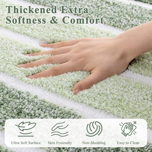 Yamaziot Sage Green Bathroom Rugs 20" x 32" Washable Non Slip Striped Mat - Image 4