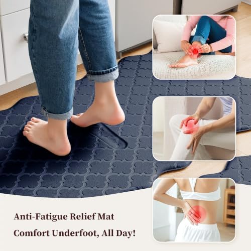 Arenarug Upgrade Scalloped Kitchen Mats for Floor 2PC, Navy Kitchen Rugs - Image 3