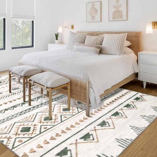 Area Rug Living Room Rugs 5x7 - Large Soft Boho Geometric Rugs, Non-Slip Foldable Washable Area Rug Non Shedding Morden Indoor Floor Carpet for Living Bedroom Office Dining Room(Brown Green,5'x7') - Image 4