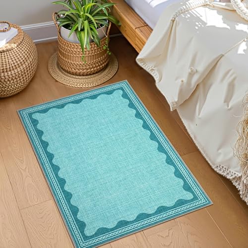 GarveeHome Scalloped Teal 2x6 Runner Rug for Hallway Washable Kitchen Rugs Non Slip Solid Modern Soft Low-Pile Indoor Carpet for Entryway Laundry Room Floor Mats TPE Backing - Image 6