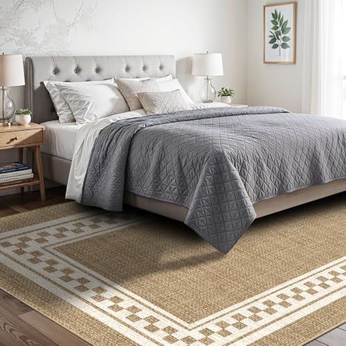 Faux Linen Washable Rug Smooth Breathable Mat 5x12 Warm Brown - Image 2